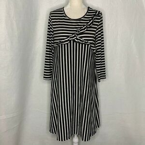 Emberley Striped Midi Dress M Black White A Line